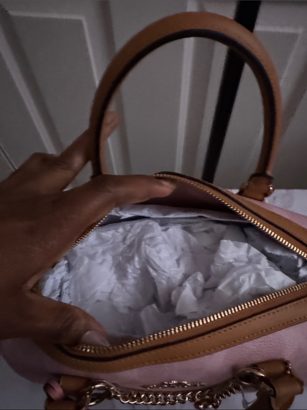 Coach Pink Leather Satchel with Tan Trim and Gold Hardware - Picture 5 of 12